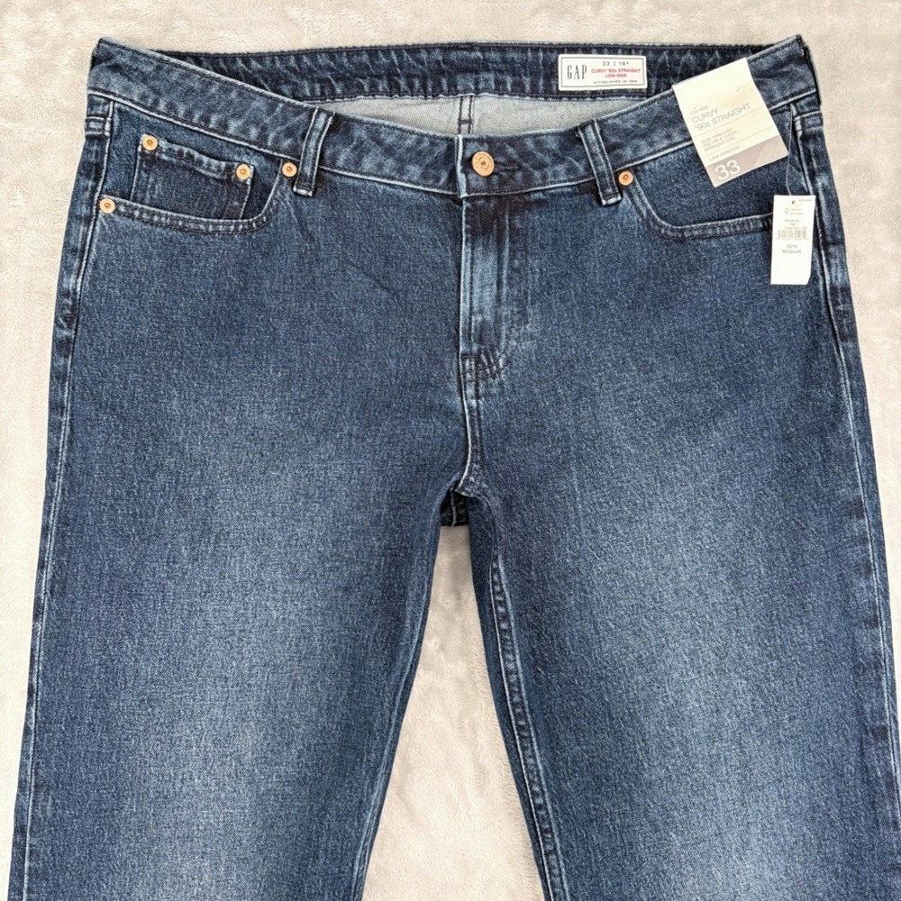 Gap Jeans Women 33/16R (Fits 36x30) Blue‎ Curvy 90s Straight Low Rise Dark Wash